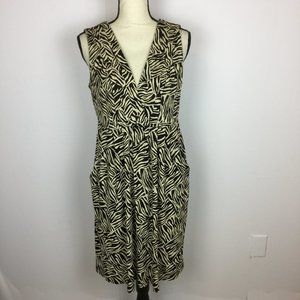 Corey P Wrap Sheath Dress Size M Brown Beige Knit Sleeveless Pleated Pockets